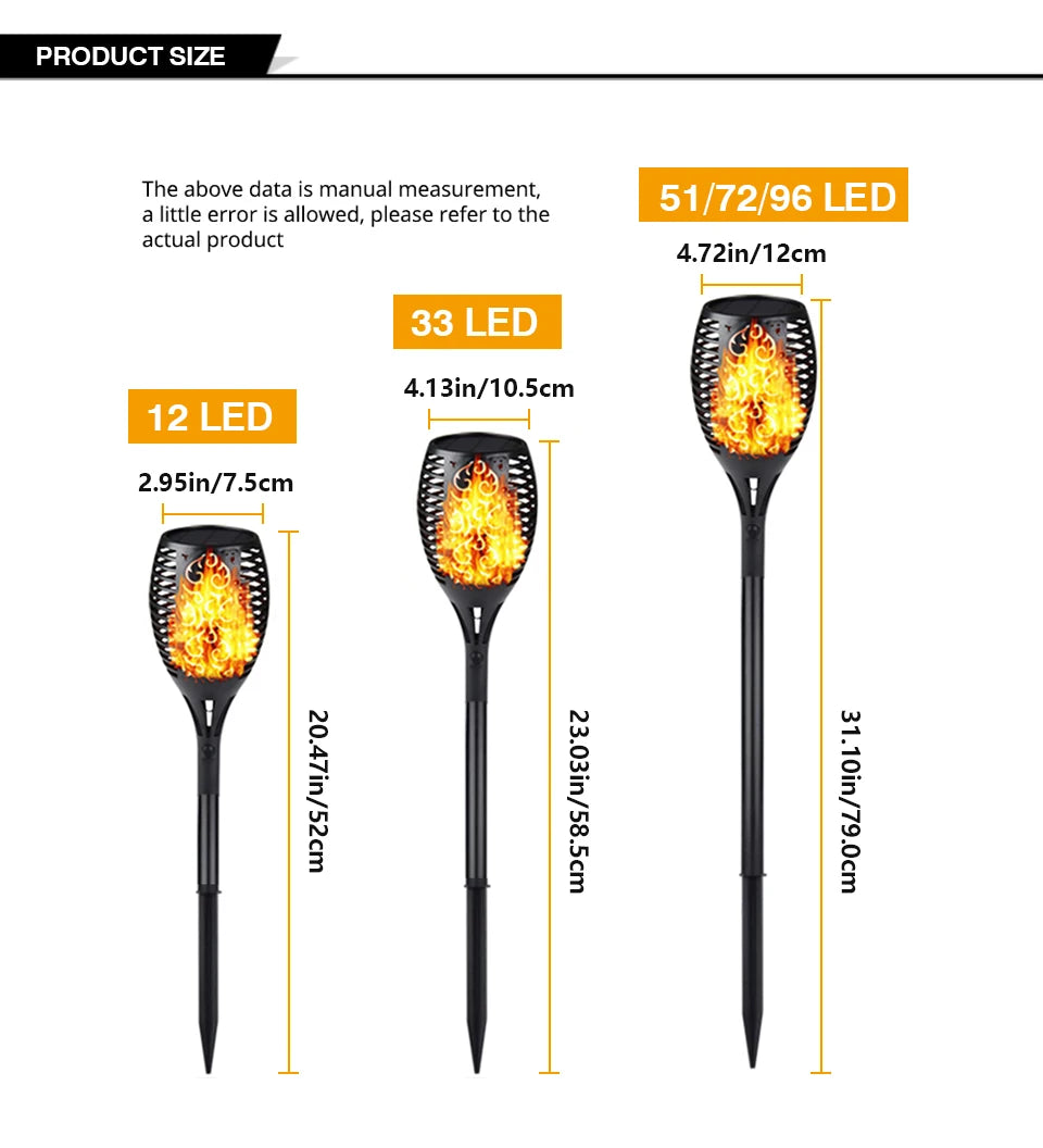 12/33 LED Solar Flame Lamp Outdoor Solar Torch