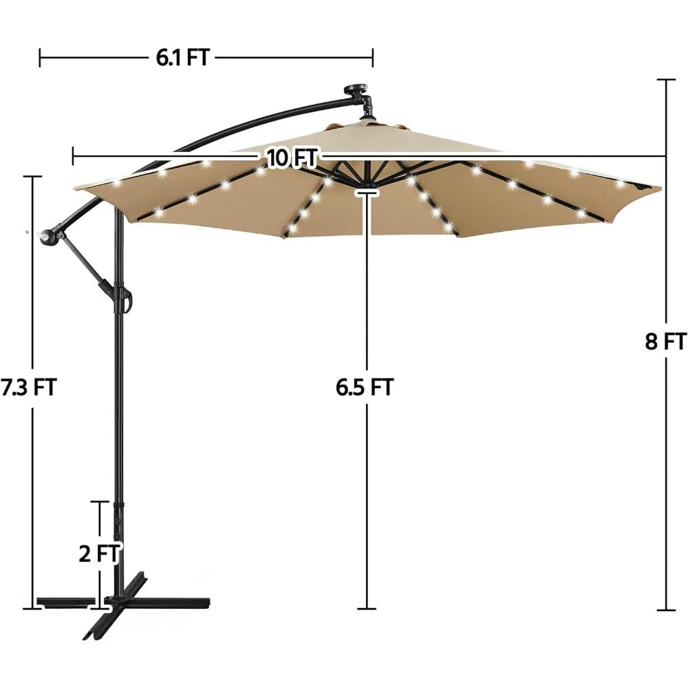 Solar Offset Umbrella with 10FT 32 LED Lights