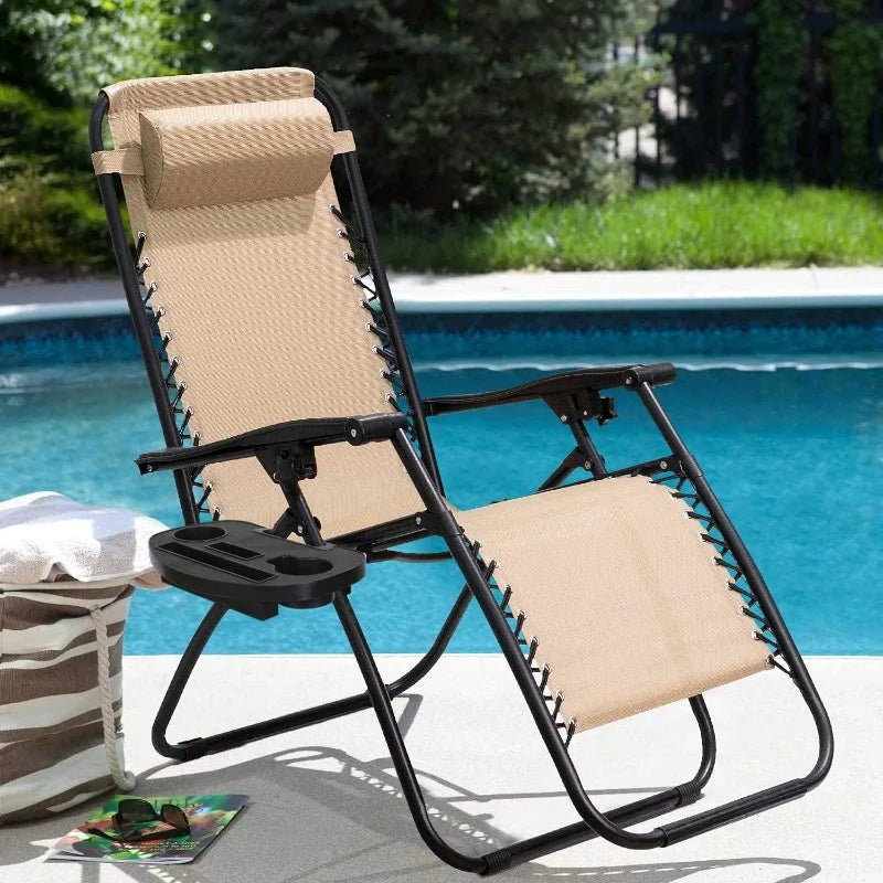 2 Pieces Beige  Zero Gravity Chair - mygreatoutdoorescape