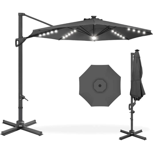 10ft Solar LED Cantilever Patio Umbrella