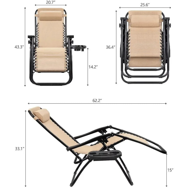 2 Pieces Beige  Zero Gravity Chair - mygreatoutdoorescape