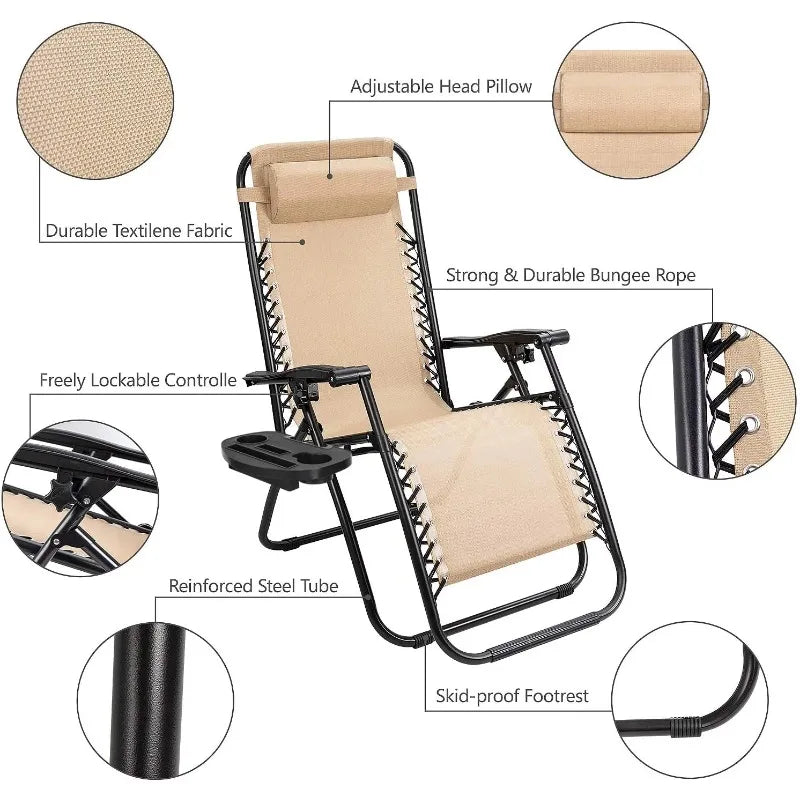 2 Pieces Beige  Zero Gravity Chair - mygreatoutdoorescape