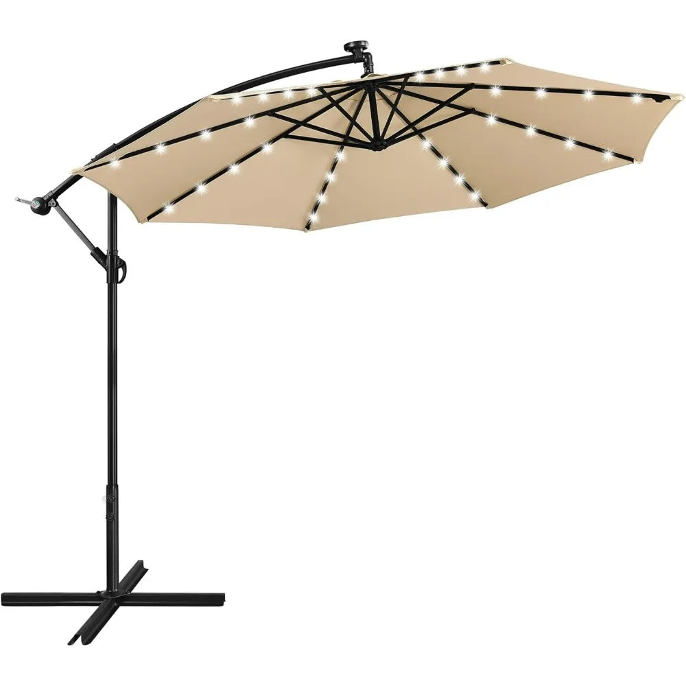 Solar Offset Umbrella with 10FT 32 LED Lights