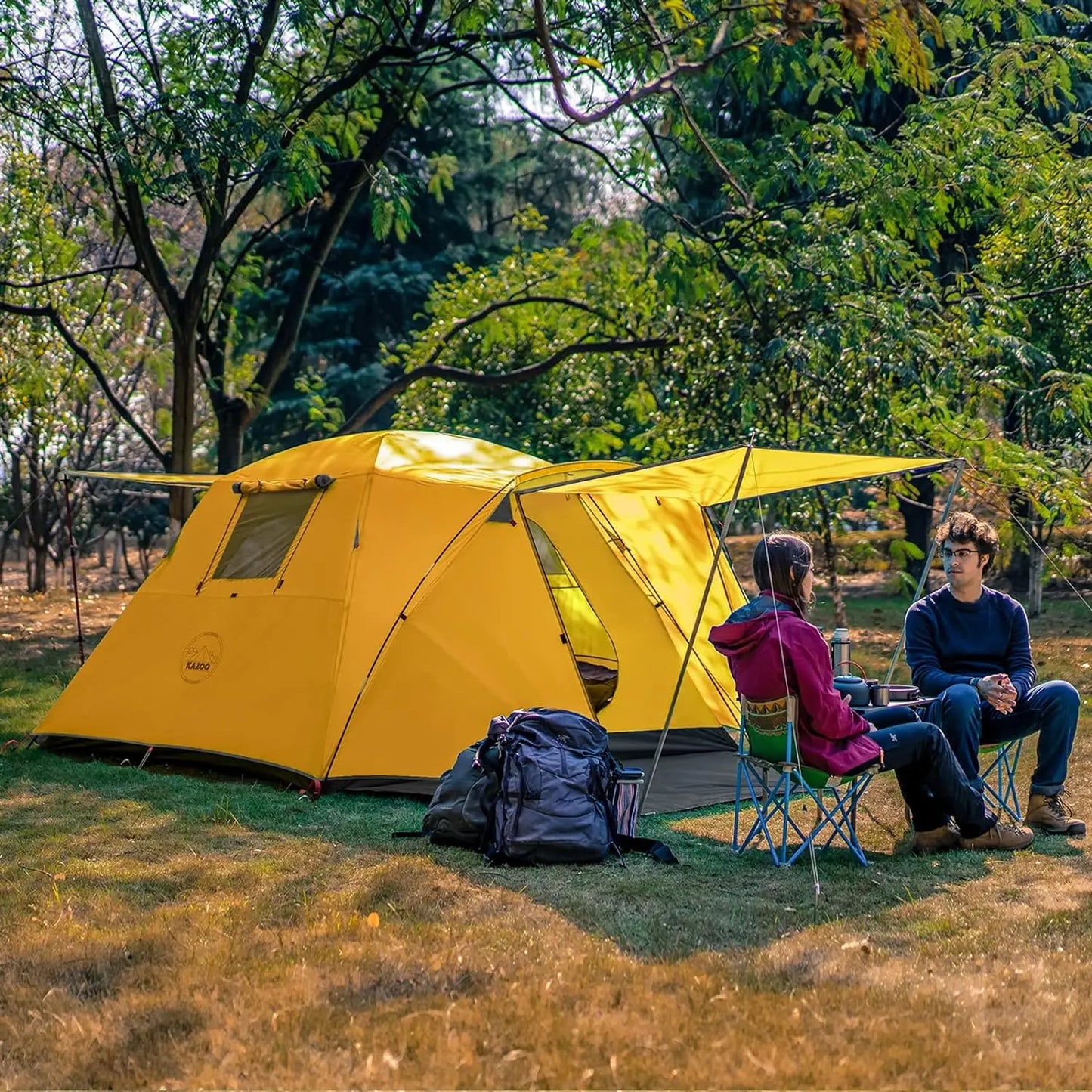 Family Large Tents 2/4 People Easy Setup Tent with Porch Double Layer