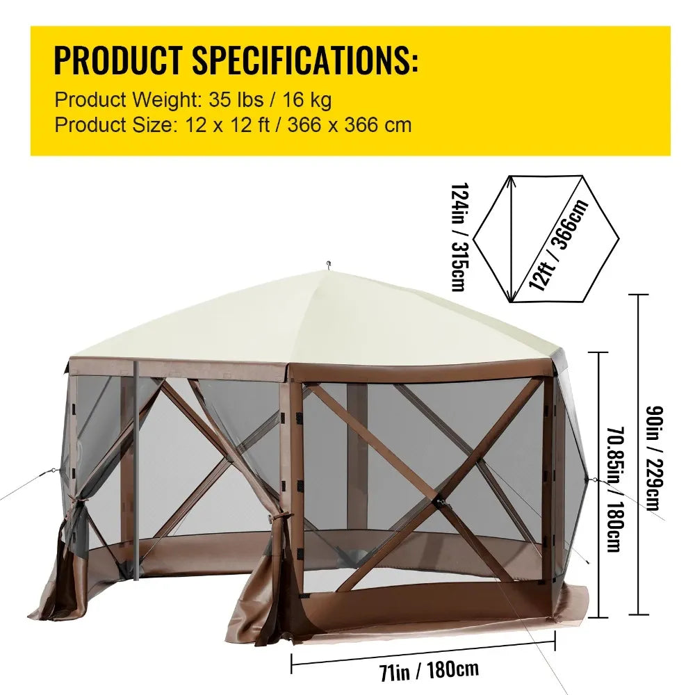 Gazebo Tent 12'x12' 6 Sided - mygreatoutdoorescape